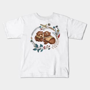 Whimsical Bear Pair with Fantasy Flora Kids T-Shirt